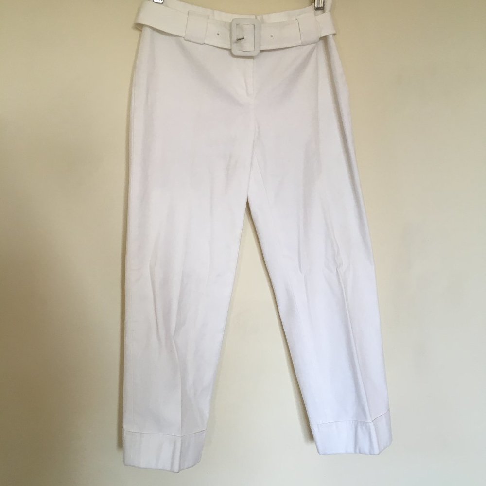 Buckled White Tailored Cropped Trousers